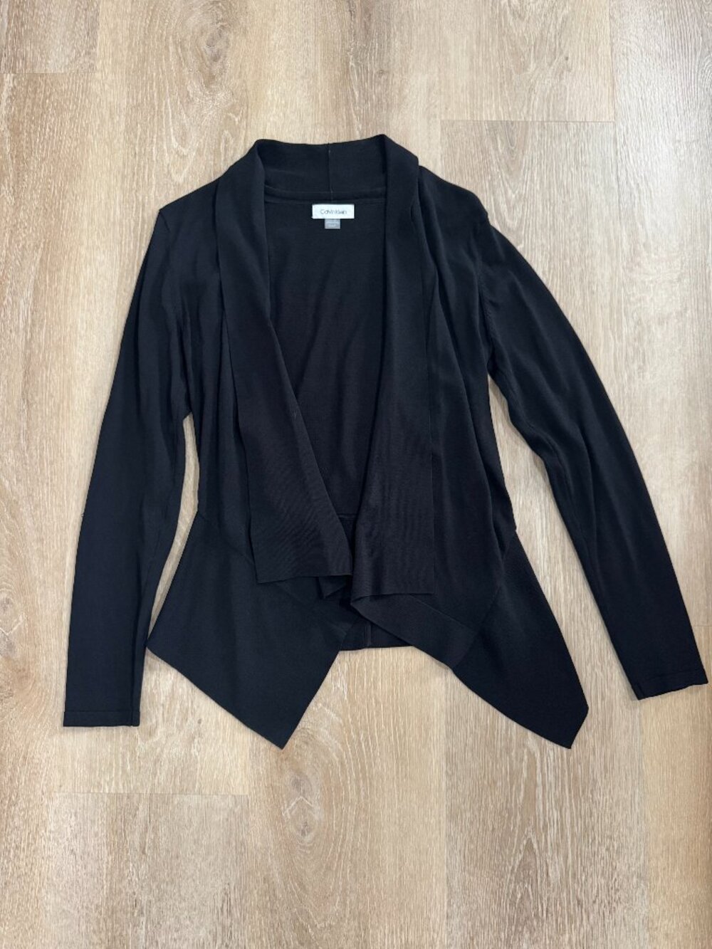 Calvin Klein Black Open Front Draped Asymmetrical Cardigan XS